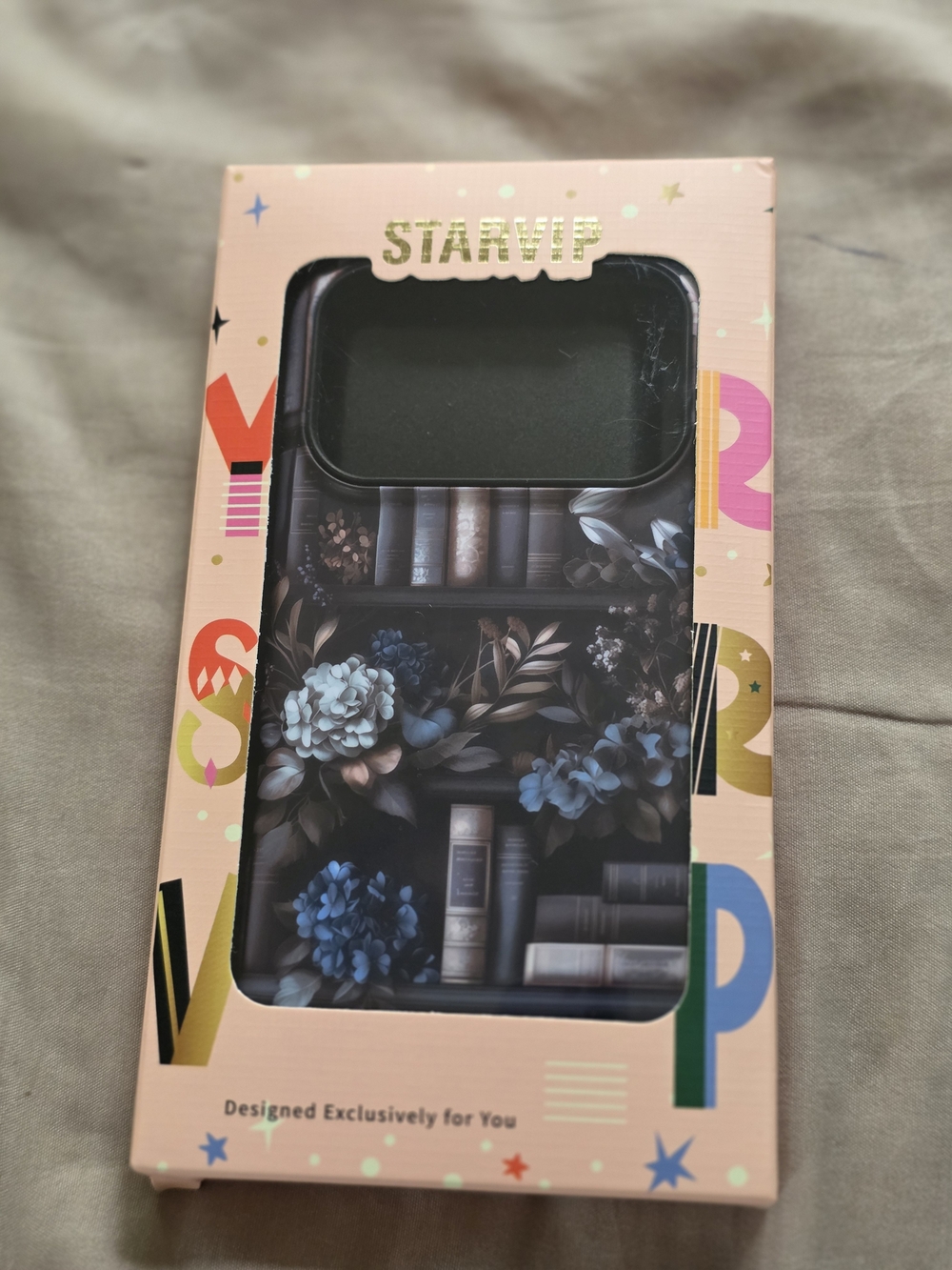 Starvip Floral Bookcase Phone Case - Black with Blue Floral